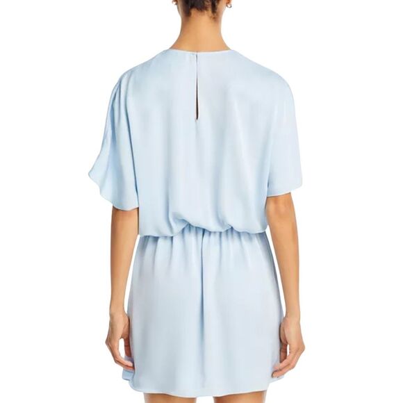 Ramy Brook Lillie Mini Dress Large Blue Silky Pleated Cocktail Party Wedding - Picture 3 of 7